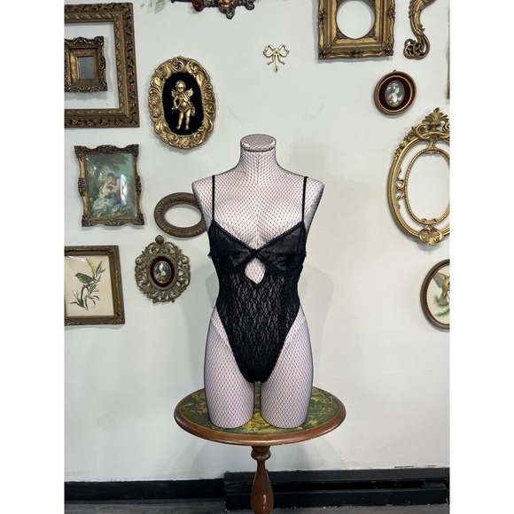 Vintage Tops - Vintage Black Sheer Lace Cutout Teddy Bodysuit Small